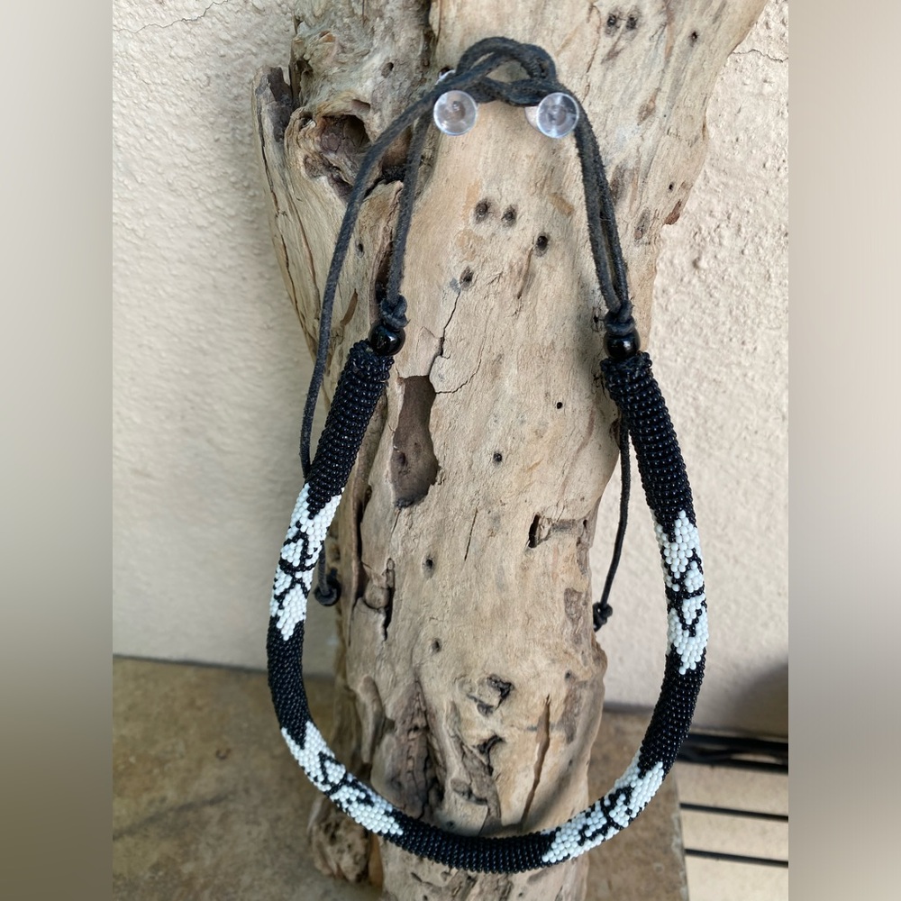 African beaded black and white necklace